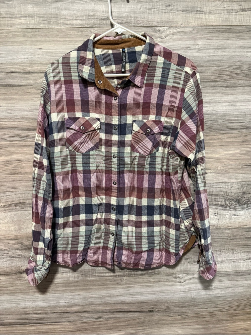 KUHL Tess Women's Large Maroon Plaid Cotton Blend Long Sleeve Snap Front Shirt